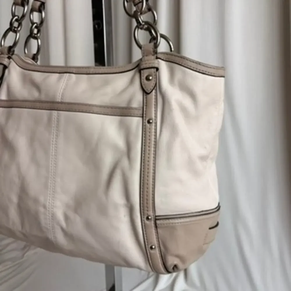 Vintage Coach Alexandra F20812 Cream & Taupe Leather Shoulder Tote